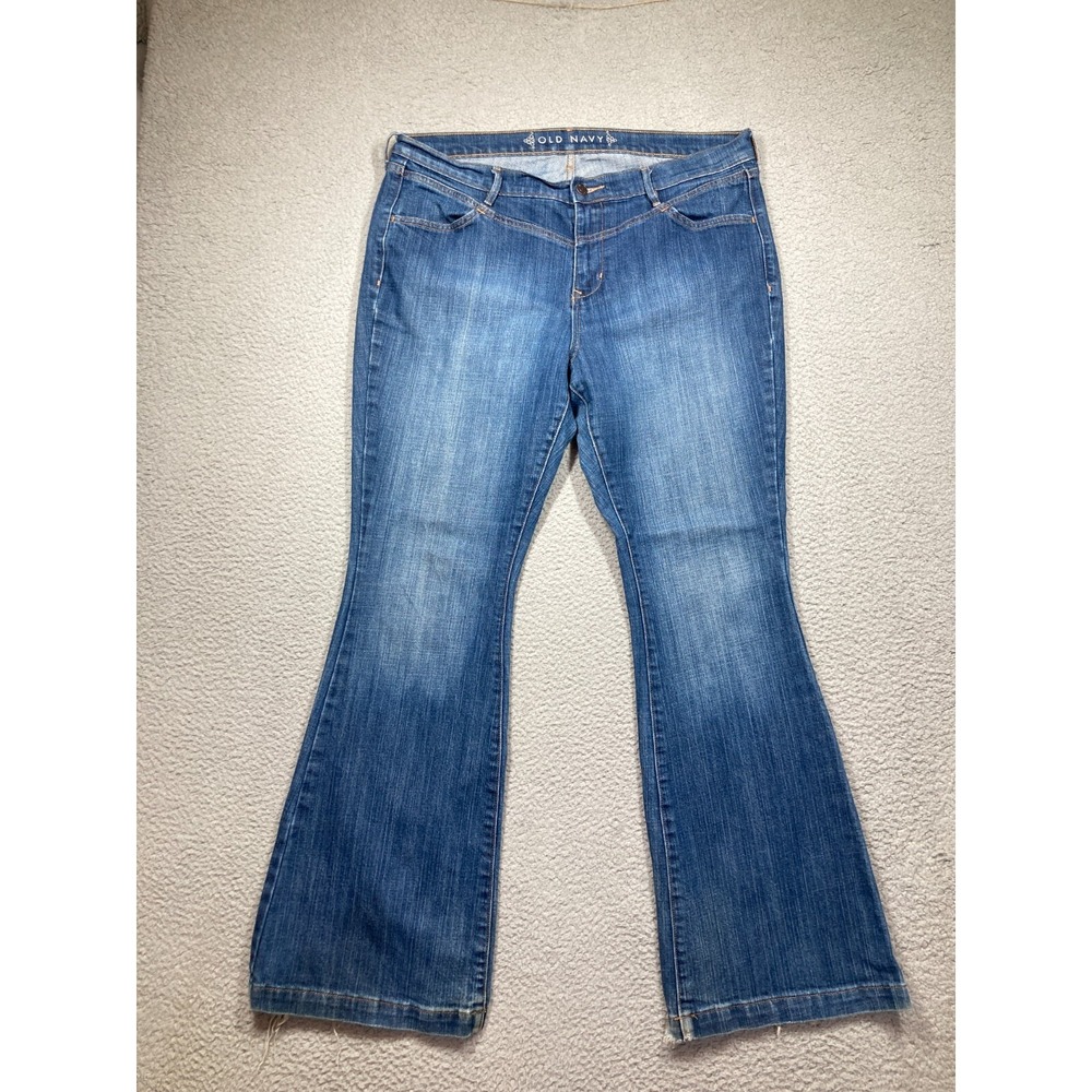 Old Navy Flare Jeans Women's 16 Blue High Rise Med Wash Stretch Distressed Denim
